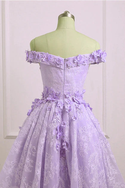 Adorabile abito da ballo in pizzo viola chiaro con scollo a V e scollatura a V, grazioso abito da ballo con scollo a V e scollatura a cuore